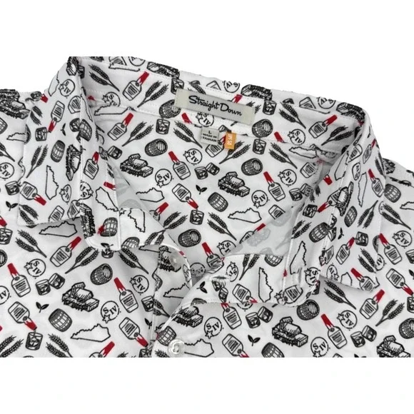 Straight Down Golf Shirt Mens L Maker's Mark Bourbon Whiskey Print Performance